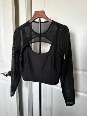 Old Navy Active PowerSoft Black Mesh Long Sleeve Crop Top Size Large